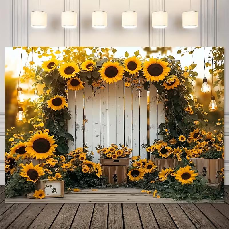 2D Rustic Wooden Fence and Sunflowers Background Cloth Photo Booth Prop