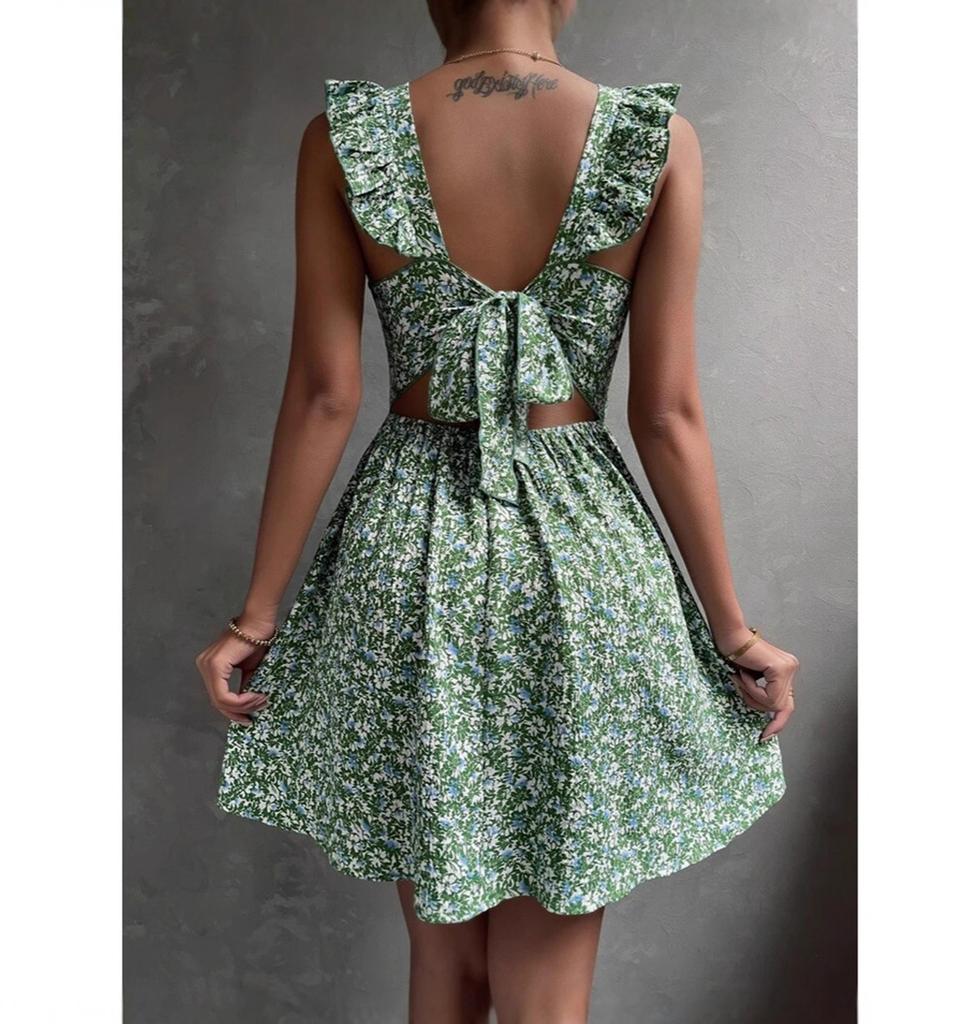 Ladies' Square Neck Bow Dress With Large Swing