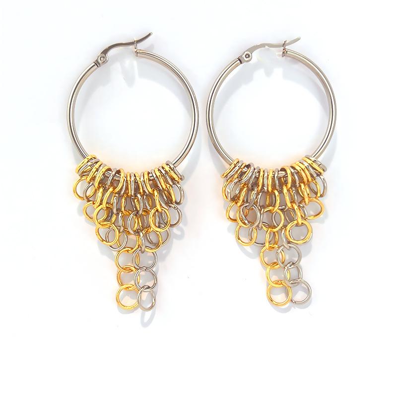 European and American Retro Chain Earrings Contrasting Color Water Droplets Fringed Long Jewelry