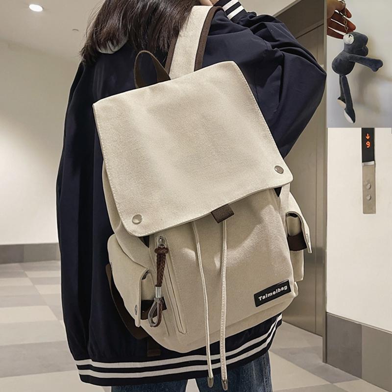 Unisex Canvas Backpack for Students - 15.6 Inch Laptop Bookbag with Drawstring Flap