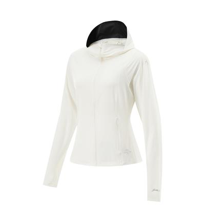 Li Ning Ice Silk Cool Comfort Casual Simple Solid Color Hooded Slim Jacket Women Jacket Off-White AFDVE38-10