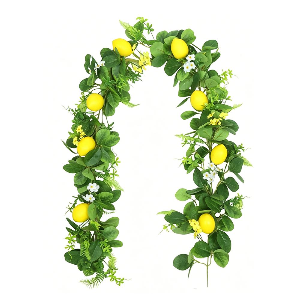 Realistic Artificial Lemon Garland with Green Leaves Simulated Lemon Vine Strips for Party Wedding Backdrop Front Door Decor