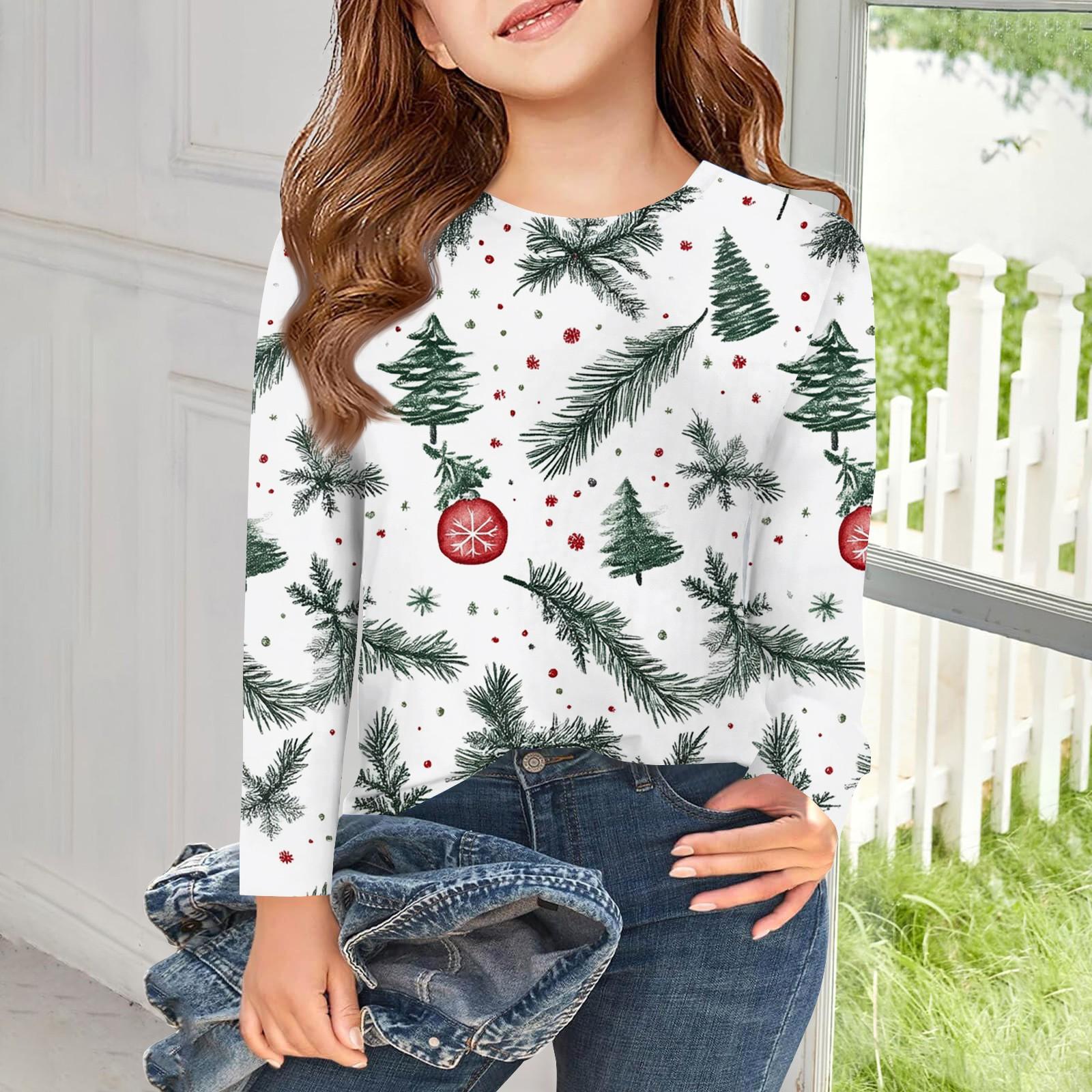 

Футболки с длинным рукавом для девочек, детские осенние топы с круглым вырезом, базовые футболки с винтажным графическим принтом, топы для детей 5–14 лет 110