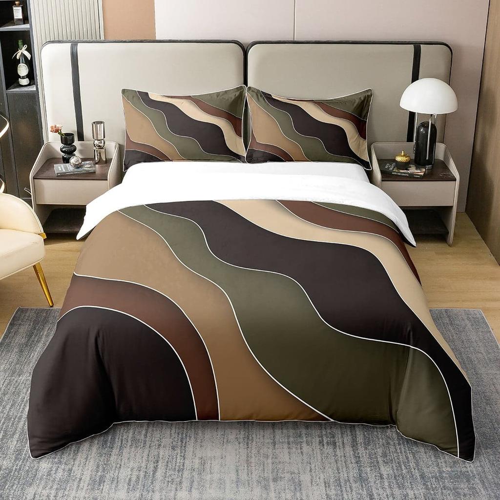 Geometrische Streifen mit Weichem Stoff Bettbezug, Wellenförmiger Farbverlauf Kinder Weicher Bettbezug, Moderne Abstrakte Kunst Einfaches Bettwäsche Set Warm