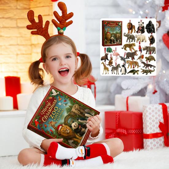 Yousheng Merry Christmas Zoo Advent Calendar Tiger Panda Bear Shape Statue Animal Patterned Countdown with 24 Surprises Hanging Decoration