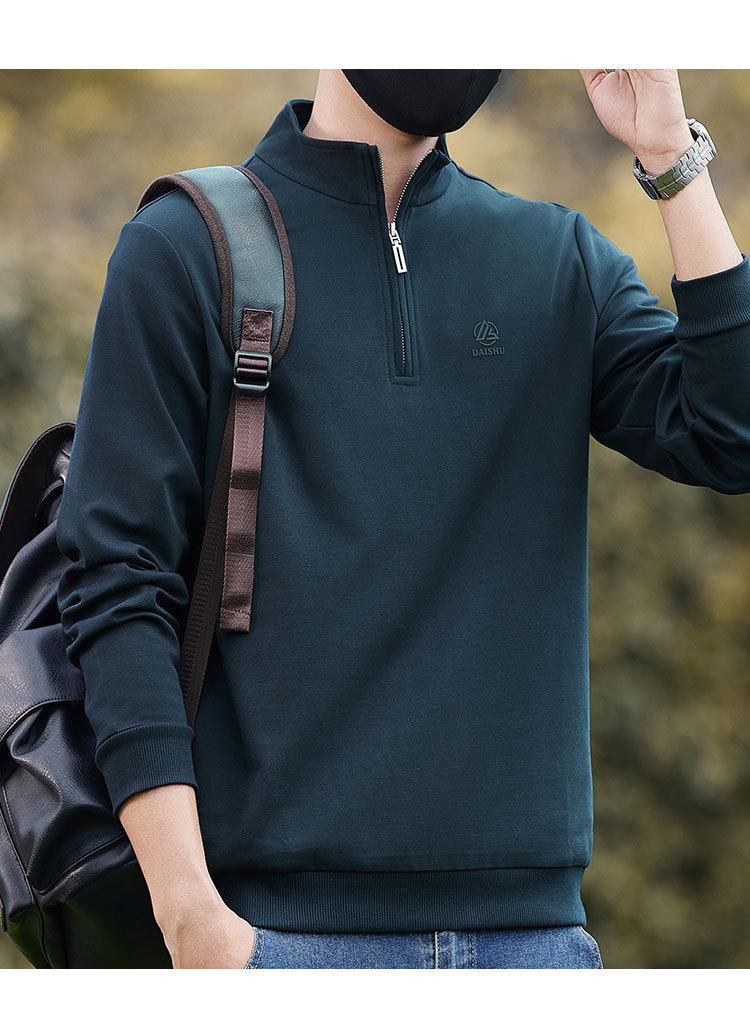 Far Infrared insulation/7A Antibacterial/cotton Blend with Mulberry Silk and Cotton Zipper Semi High Neck Men's Long Sleeved Sweatshirt