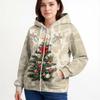 Sudadera con capucha de punto casual para mujer de moda con cremallera y manga larga con estampado navideño