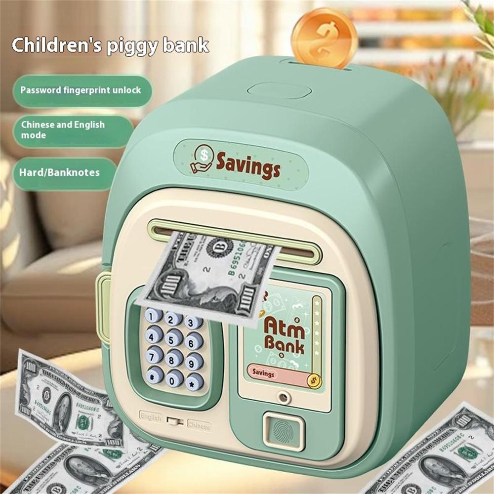 

7604 Password+Fingerprint Automatic Saving Money Box Children Electronic Piggy Bank Green