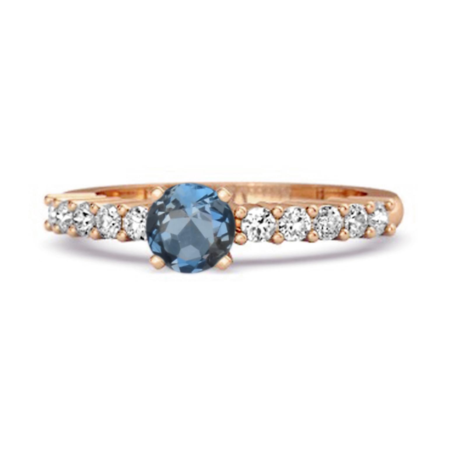 London Blue Topaz Round Solitaire Ring - 925 Sterling Silver Rose Gold Vermeil 12 ярко-розовый