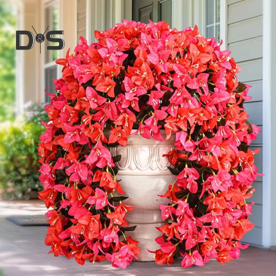 2Pcs Hanging Artificial Bougainvillea Speetabilis UV Resistant Realistic Fake Flower Wedding Party Indoor Outdoor Garden Yard Wall Hanging Faux Bloom