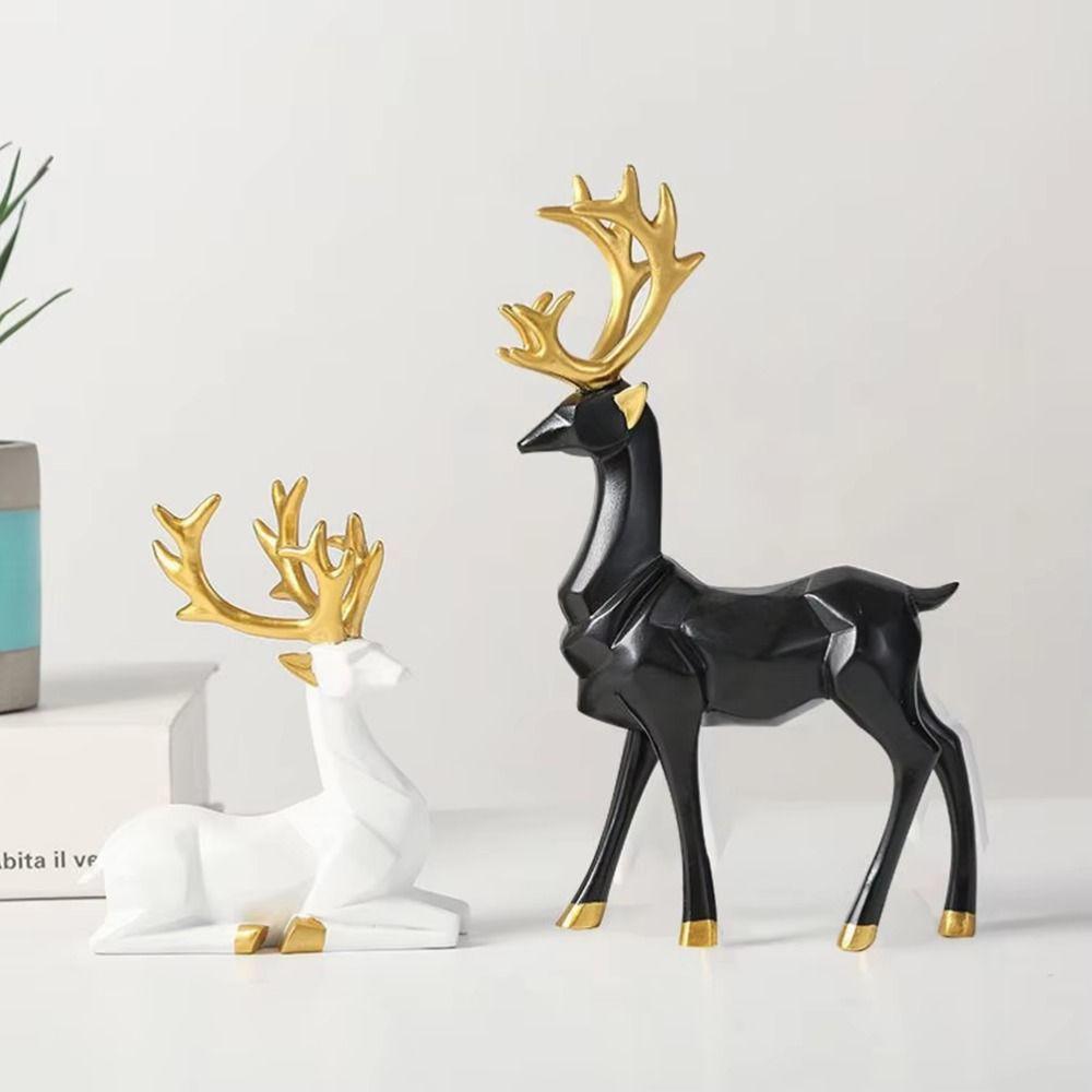 2 Stück Kreatives Hirsch-Schreibtischornament Moderne Weihnachts-Hirschstatue Elch Heimdeko Kaminsims-Dekoration