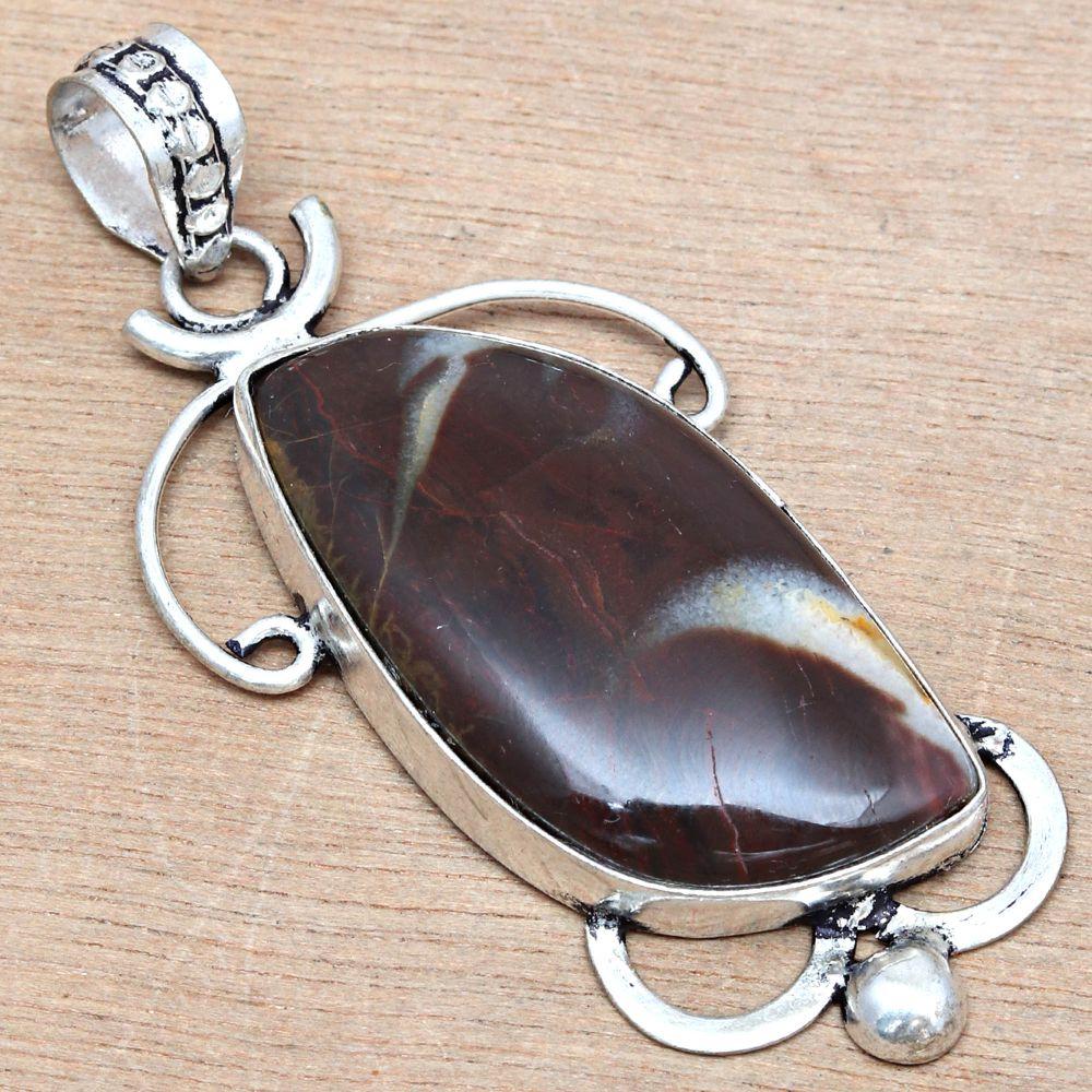 Necklace Septerian Jasper Gemstone Gift For Her Silver Jewelry 2.25"