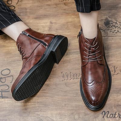 Mode Britischer Stil Retro Braun Herren High Top Arbeitsstiefel Spitzschuhe Brogues Hochwertige Herren Leder Business Schuhe