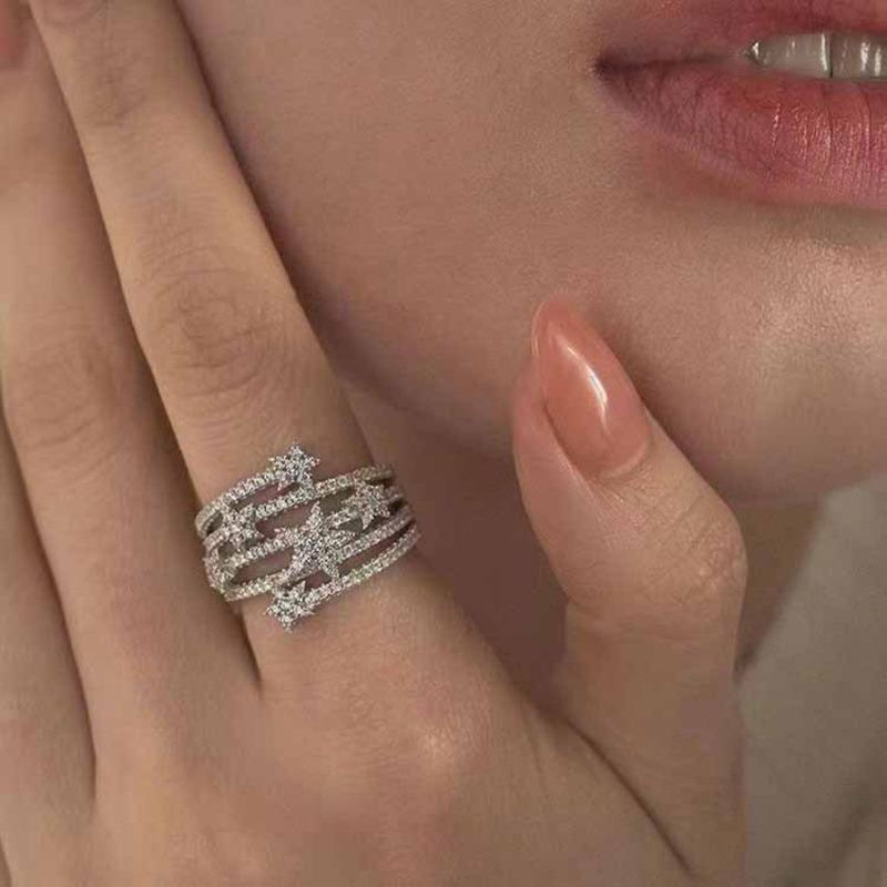 Medieval Vintage Zircon Texture Open Ring Niche High-end Index Finger Ring Light Luxury Personality Temperament Jewelry