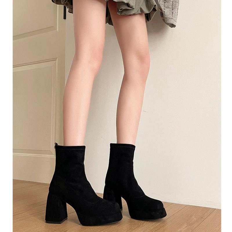 Fashion Autumn Winter Women Elastic Slimming Ankle Boots Fashion Female Platform Thick Heel Short Booties