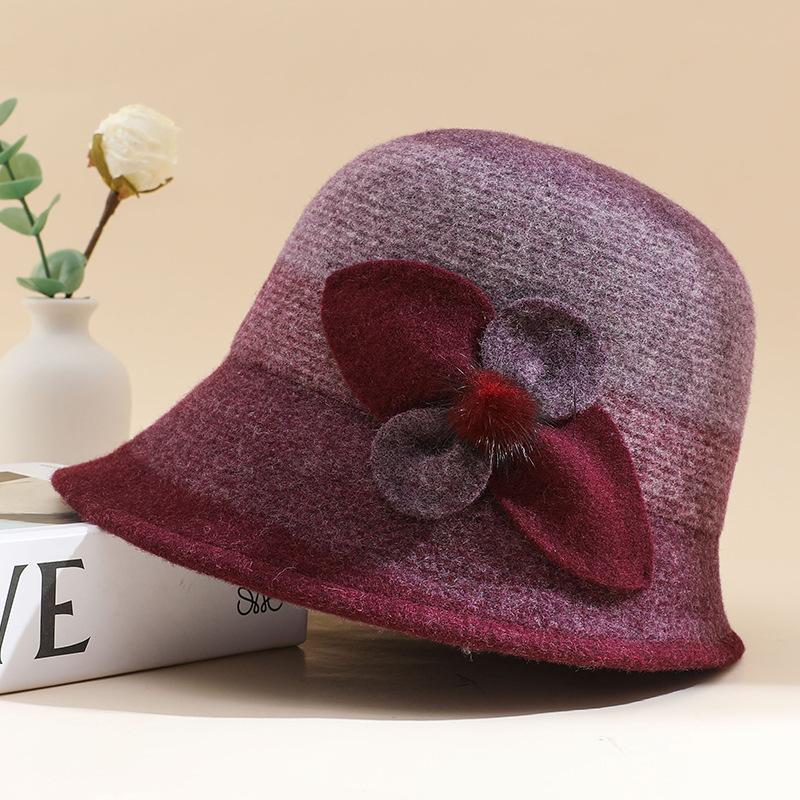 Autumn and Winter New British Retro Wool Basin Hat Thickened Warm Temperament Flower Top Hat Winter Fisherman Hat