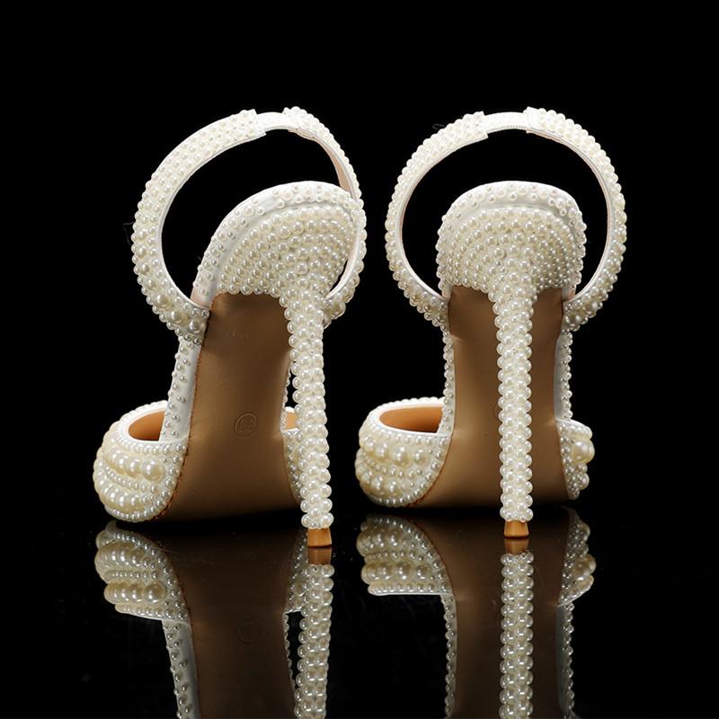 Luxusní Ručně vyráběné Svatební Dámské Lodičky z Plných Perel Elegantní Špičaté Slingbacks na Vysokém Podpatku Letní Párty Svatební Boty