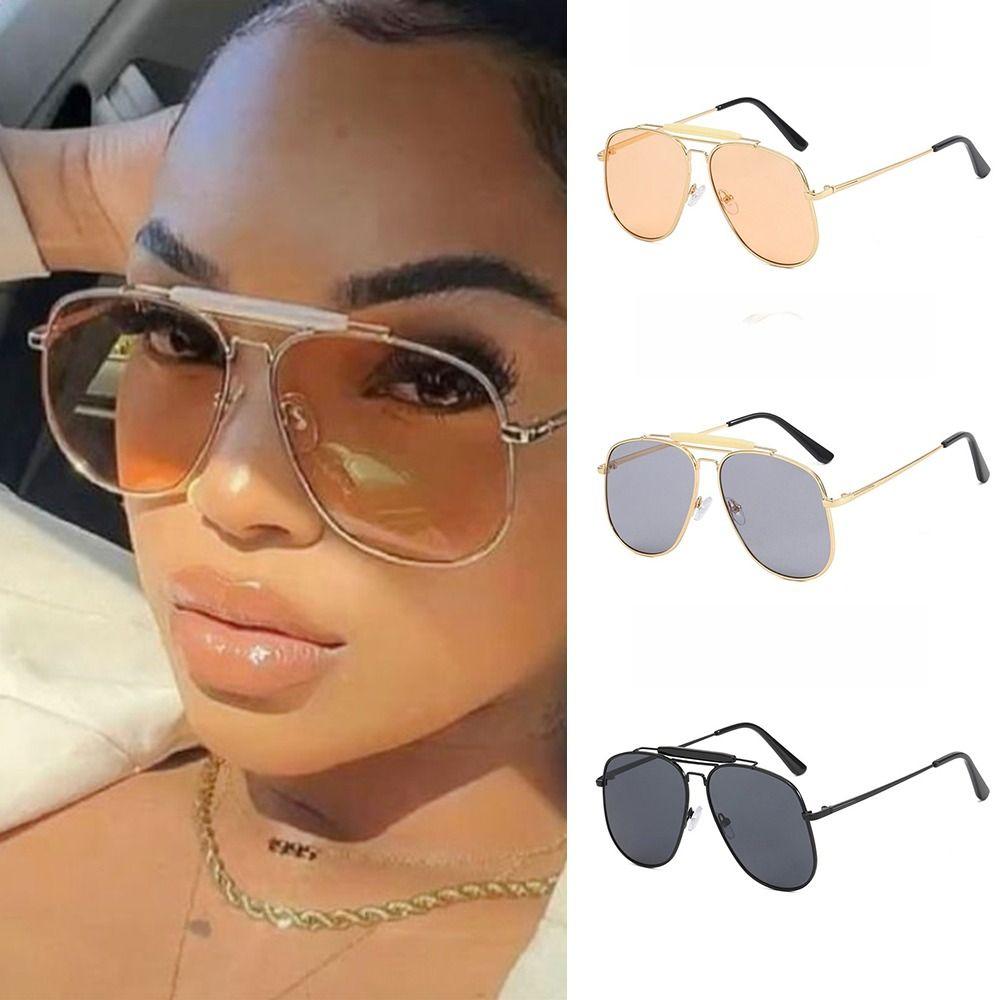 Fashion Oversized Metal Frame Sunglasses Street Shooting Outdoor UV Protection Sun Glasses Pilot Shades for Women & Men