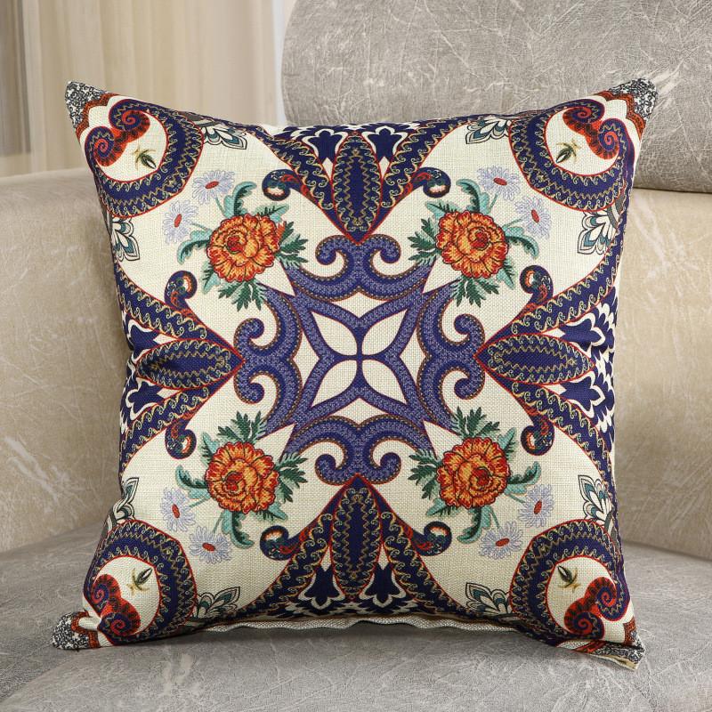45x45cm Vintage Retro Flower Geometry Printed Home Sofa Chair Cushion Cover Cotton Linen Decorative Pillow Case