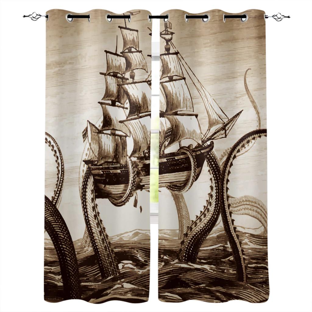 Nautical Theme Octopus Sea Monster Blackout Curtains For Living Room Bedroom Window Treatment Blinds Drapes Kitchen Curtains
