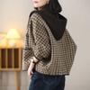 Retro Thousand Birds Plaid Jacket Women's Large Size Loose Literary Versatile Skinny Thousand Soft Velvet Temperament Hooded Long Sleeves
