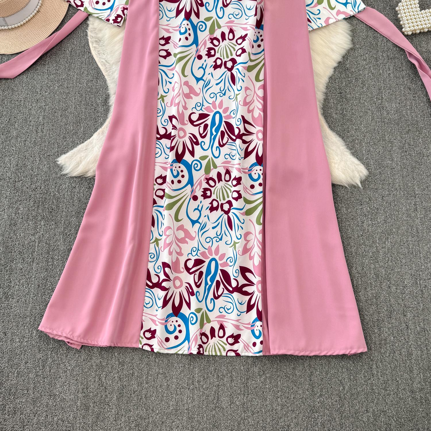 Осеннее винтажное женское длинное платье в стиле пэчворк с принтом — фото 5