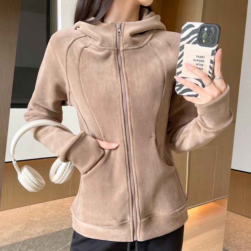 Women's Slim Fit Polar Fleece Hoodie - Double-Faced, Thickened Sports Cardigan for Autumn & Winter