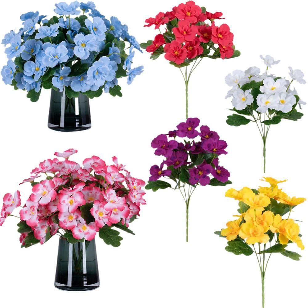 5 Forks Begonia Artificial Flower Multicolor Silk Petals Simulation Flower Bouquet Green Leaves Photo Props Faux Flower