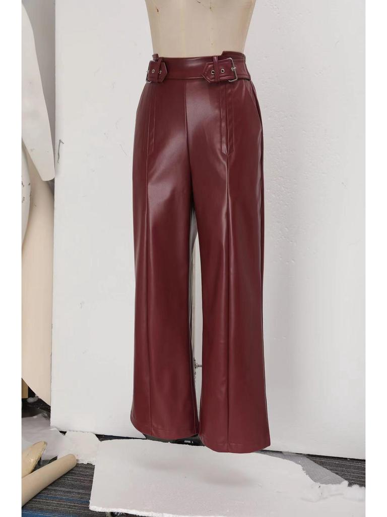 High Waist PU Leather Flare Pants with Waist-cinching & Pockets - 2025 Fashion