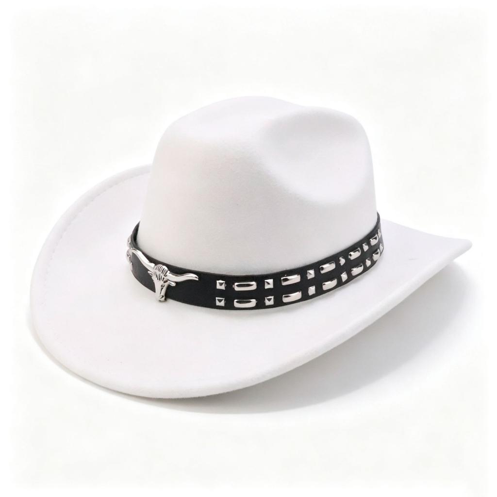 New Western Cowboy Hat Cow Head Belt Accessories Cowboy Hat Versatile Solid Color One-word Retro Cowboy Hat