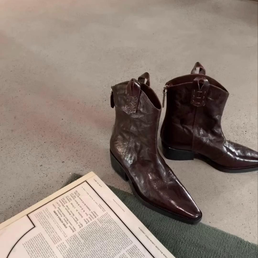 

Туфли с заостренным V-образным креплением сзади, молнией, толстым каблуком, сложенными в стиле вестерн, ковбойские сапоги для женщин 40