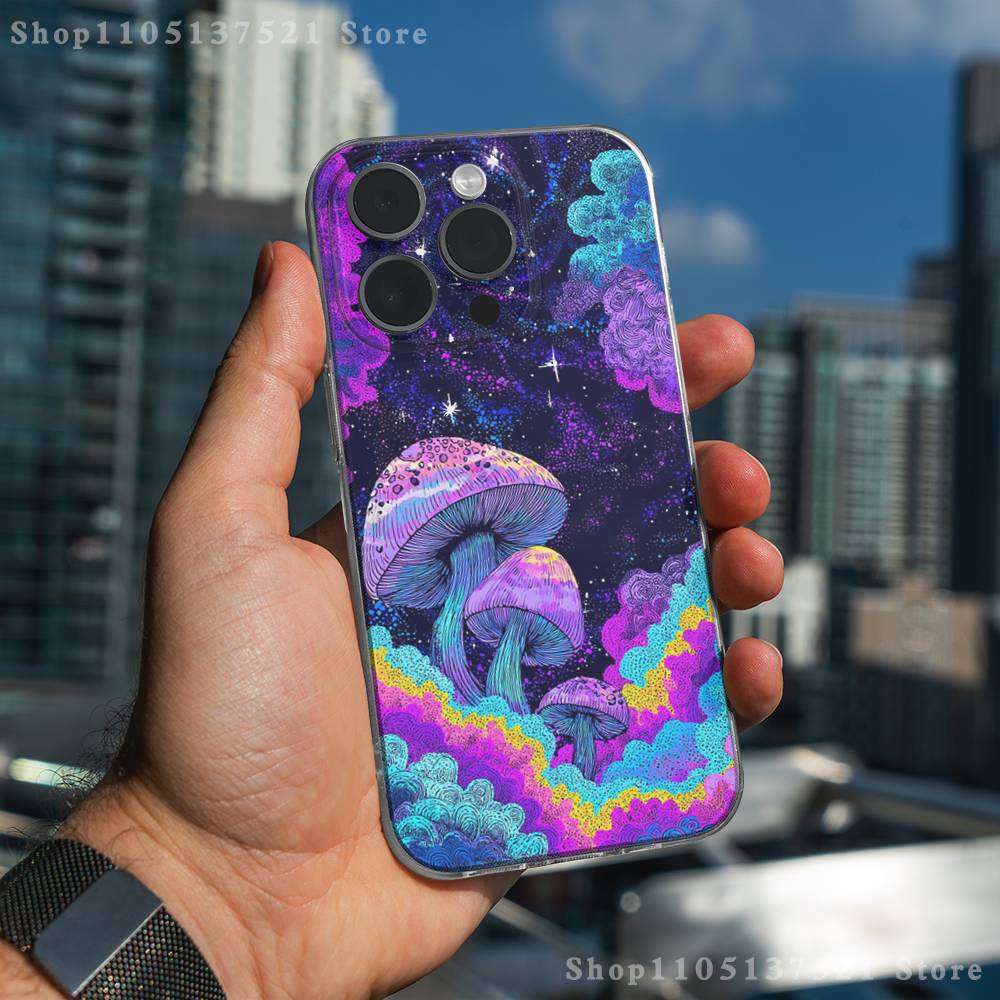 Trippy Magic Mushroom Art  Phone Case For iPhone 17,16,15,14,13,12,11 Pro,Max,Plus,X,XS,XR,SE4,E Mini Transparent Soft Cover