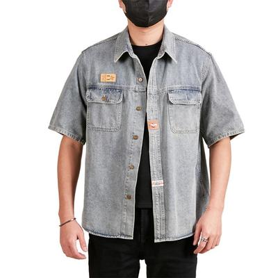 Retro Denim Short-sleeved Shirt Men's Summer Workwear Men's Casual Shirt Half-sleeved Shirt
