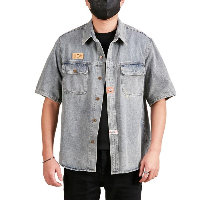 

Retro Denim Short-sleeved Shirt Men s Summer Workwear Men s Casual Shirt Half-sleeved Shirt 5XL