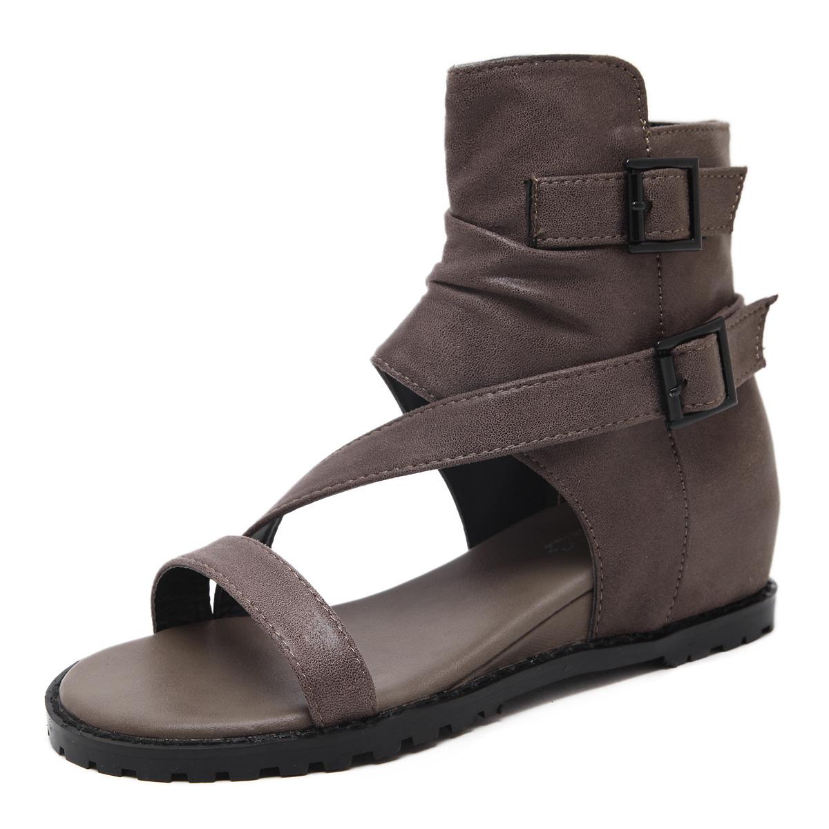 

С открытым носком, высокий верх, студенческие, удобные, облегающие женские туфли, модные, на молнии, плоские римские сандалии 40 хаки