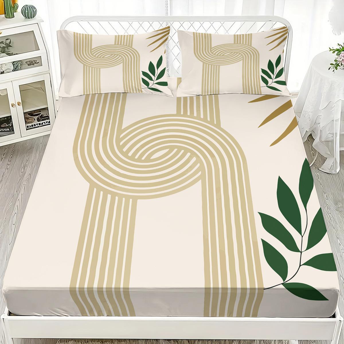 

Bedding Three-Piece Set Abstract Line Digital Printing Polished Bed Hat Pillowcase Home Textile 90x200