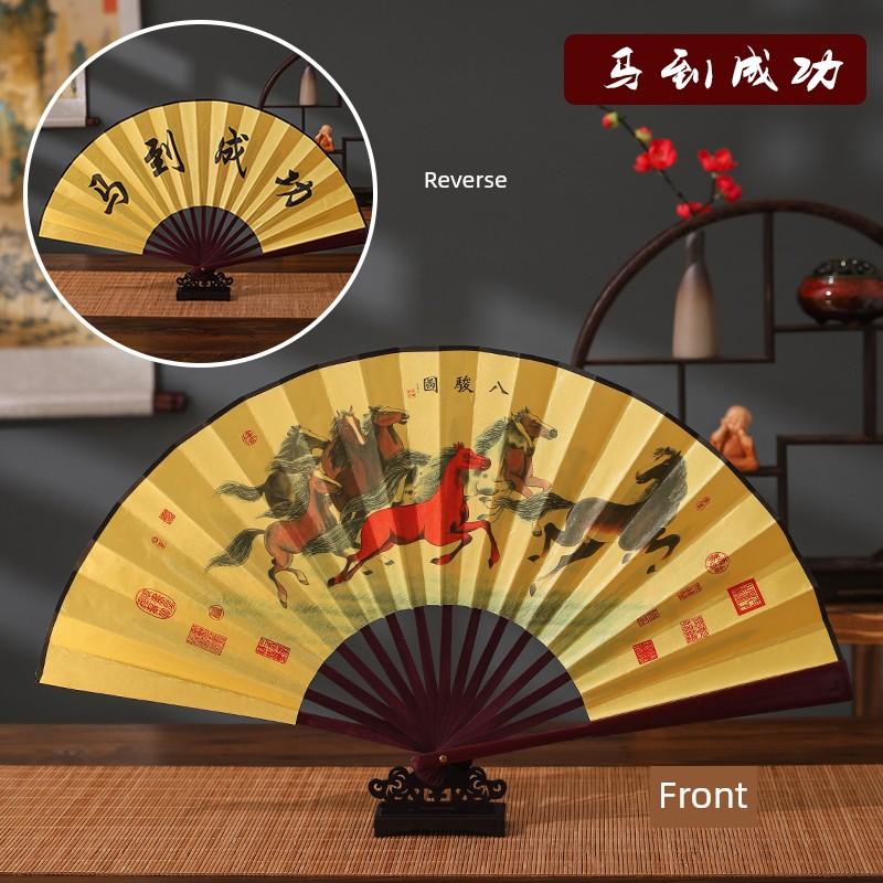 Gift Advertising Fan Chinese Ancient Style 10-Inch Men's Folding Fan Scenic Spot Raw Silk Male Fan Fan Engraved Logo