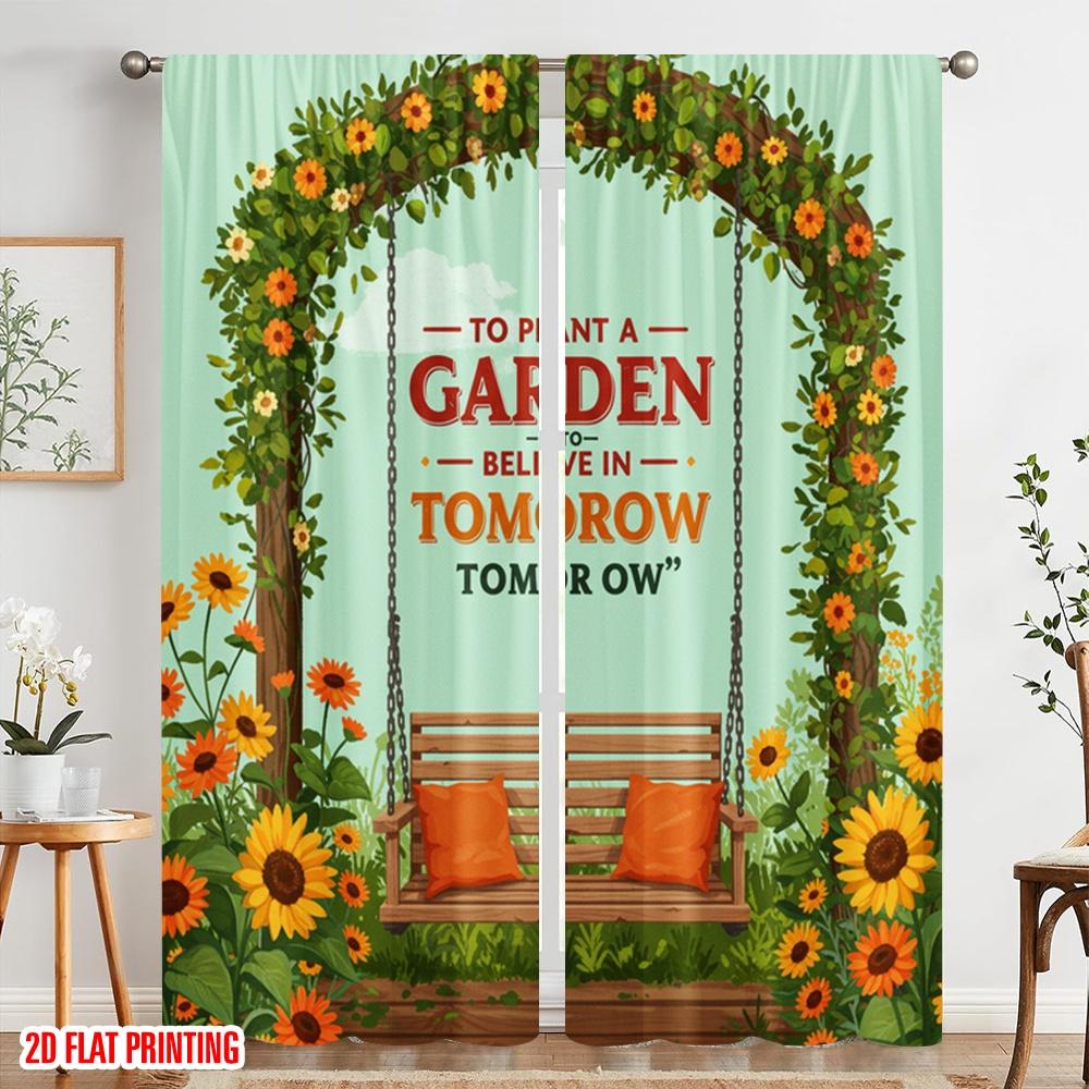 2pcs 2D Flat Printing Window Curtains Plant Garden Believe Tomorrow_a Fabric Without Electricity Birthday Party Perfect for