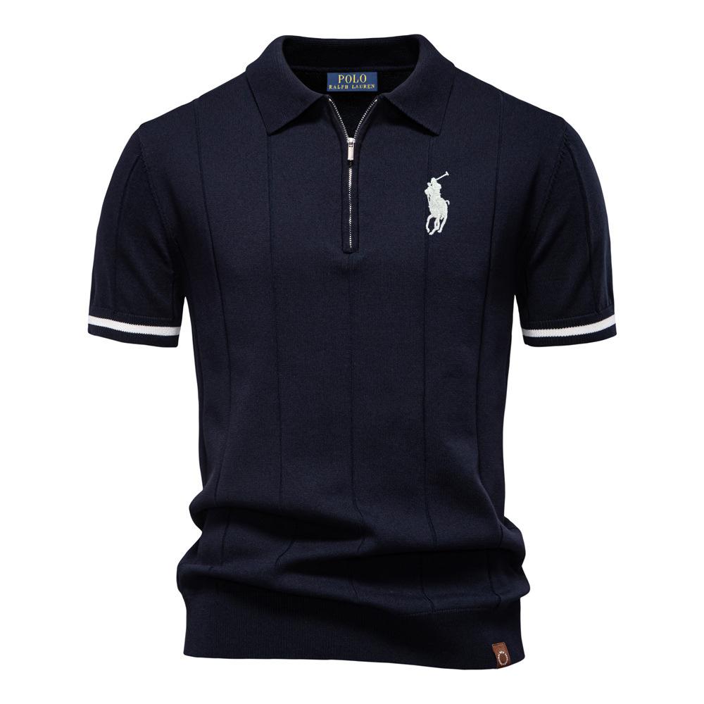 Polo Ralph Lauren Jaro/Léto Pony Vyšívané Nové Pánské Business Casual Vlněné Polokošile, Pletená Polokošile s Límcem na Knoflíčky, Krátký Rukáv