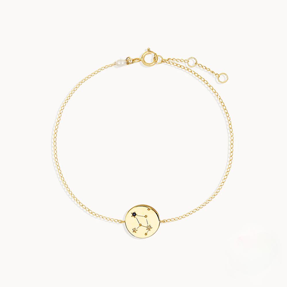 S925 Sterling Silver Constellation Zircon Bracelet, 12 Zodiac Round Disk Gold Chain Bracelet for Women, Dainty Ins Style Everyday Jewelry Gift