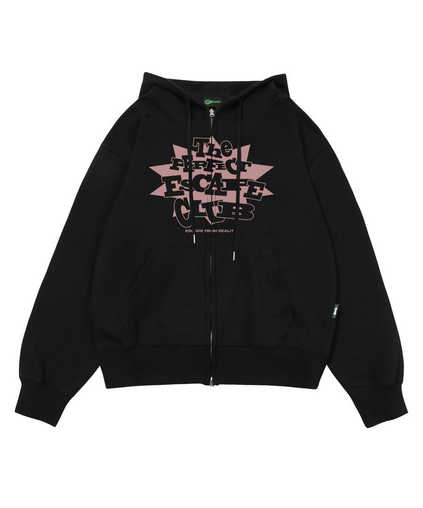 Escapefrom The Perfect Escape Club Print Two-Way Zip-Up Hoodie Black