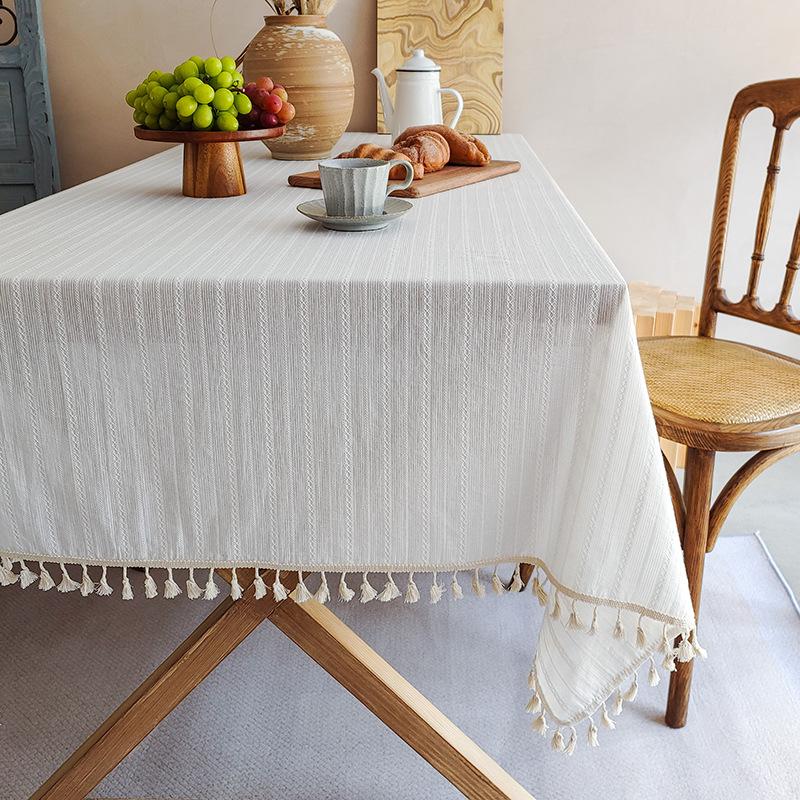 1PC Rural Floral Daisy Lace Tassels Cotton Rectangle Table Cover for Tea Table Decorations Kitchen Living Room Wedding Party Use