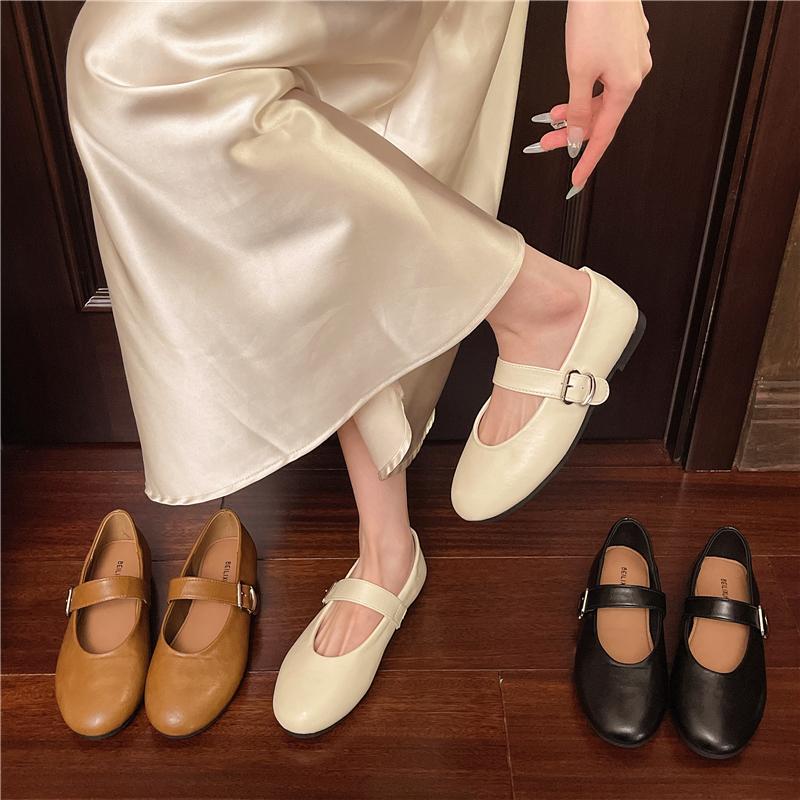 Fashion New Style Luxury Mary Jane Shoes Female Genuine Leather Ballet Shoes Women Square Toe Flat Cowhide Ladies Shoes Zapatos Mujer