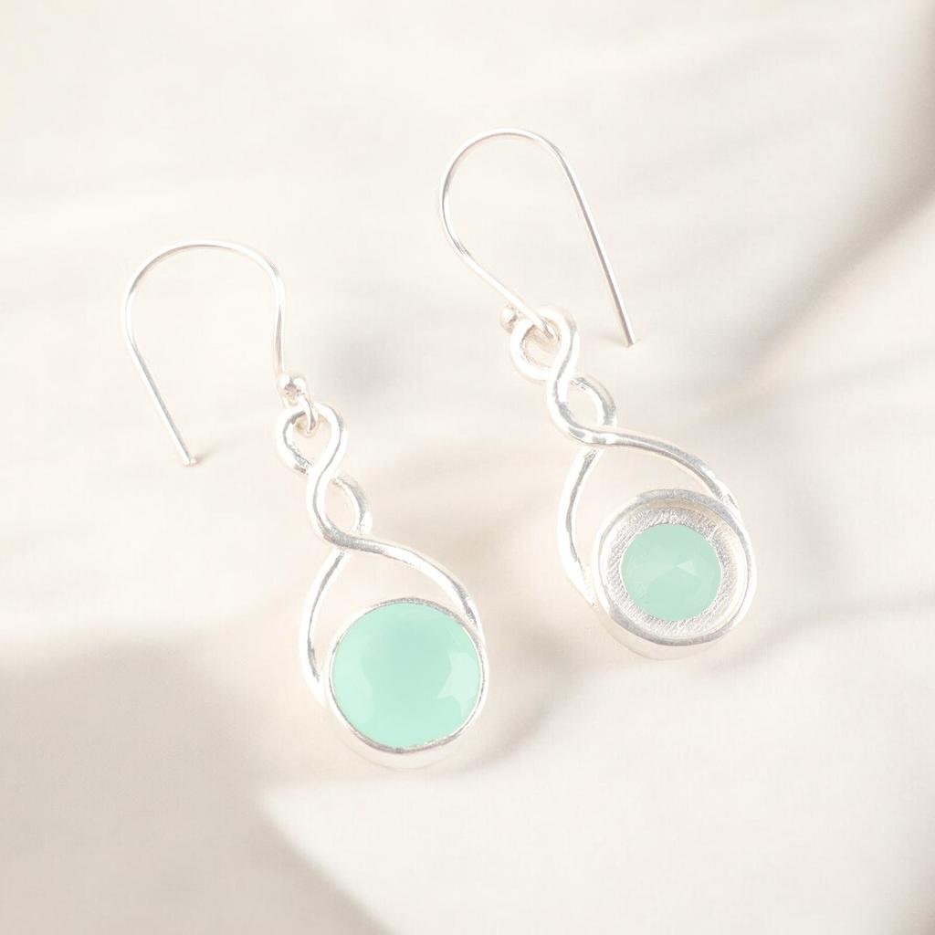 Natural Aqua Chalcedony Gemstone 925 Stamped Silver Dangle Earrings For Women's CE-15-15