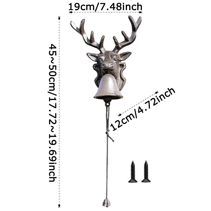 WTEMPO Retro Creative Deer Head Shaped Door Bell Hand-cranked Hanging Bell Wall Decoration Nostalgic Bell Perfect for Outdoor Farm Garden Courtyard