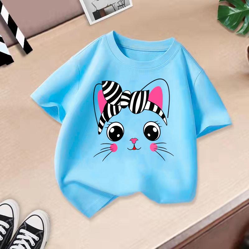 Jungen T-Shirt 2-13J Kinder Niedliches Katze Bedrucktes T-Shirt Mädchen T-Shirt Kinder 100% Baumwolle Kleidung T-Shirt Oberteile Tee