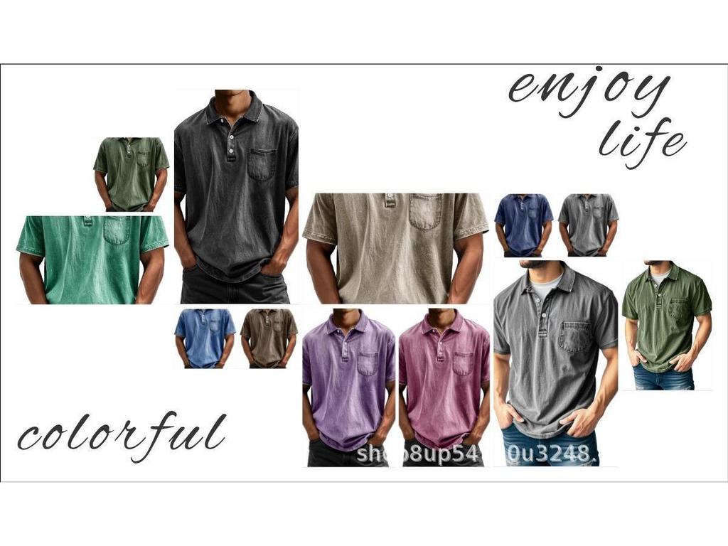 Men's Pure Cotton Casual Button-Down Polo Shirt (Short-Sleeve, Versatile)