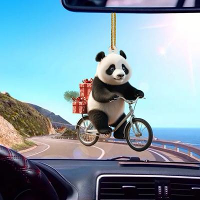 Pingente de carro de Natal em forma de panda realista, acessório leve para pendurar em árvores de Natal