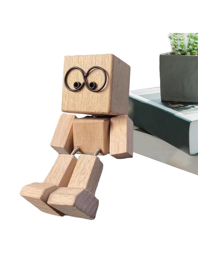 Shaking Wooden Man Figurine Man Tabletop Decor Creative Statue for Car Dashboard Study Shelf Display Desk Bedroom Living Room