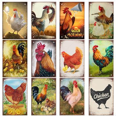 Huhn Vintage Poster Metall Blechschilder Teller Hahn Henne Ei Retro Plakette Bauernhof Zuhause Wanddekoration 20 x 30 cm